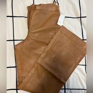 VINCE 100% Leather Pants. Tan, straight leg style.